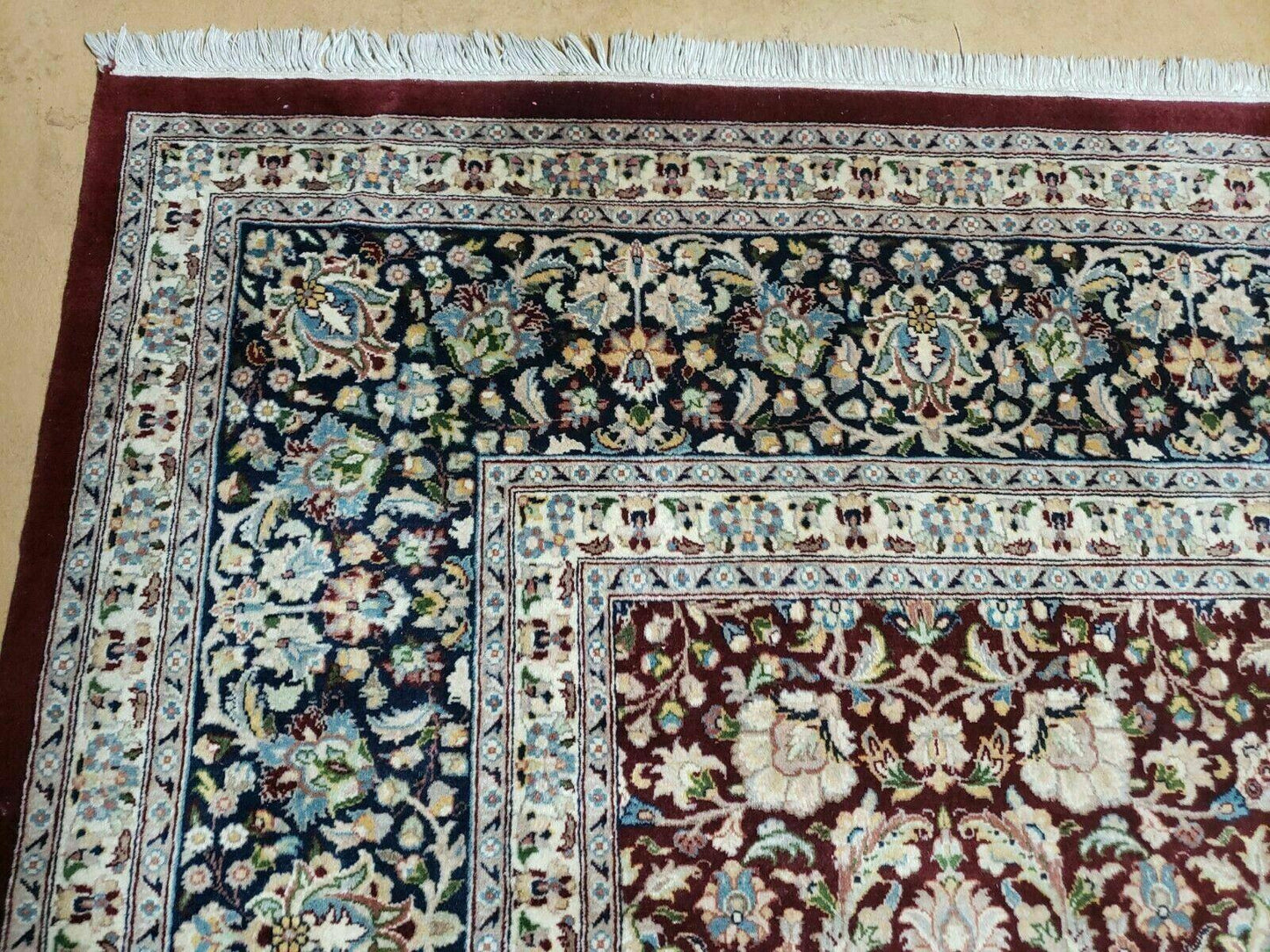 Handmade Sino Persian Rug 9x12 Floral Allover Tabriz Design Maroon And Navy