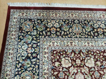 Handmade Sino Persian Rug 9x12 Floral Allover Tabriz Design Maroon And Navy