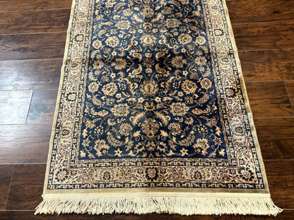 Vintage Art Silk Rug 3x4 Traditional Oriental Persian Design Navy Blue Power Loomed