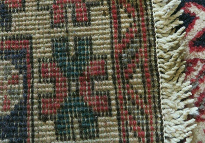 Persian Runner Rug 3.5 x 10.7 Navy Blue Karajeh Heriz Wool Geometric Medallions