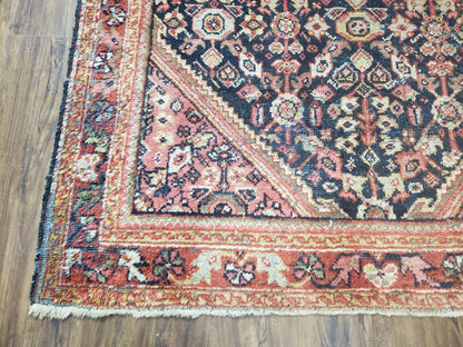Persian Mahal Rug Antique Hand Knotted Wool 1930s Red Black Boho Foyer 4.4 By 6.6