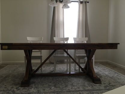 Trestle X Dining Table Farmhouse Handmade Kiln Dried Hardwood Custom Built
