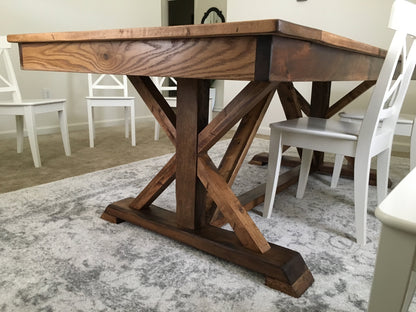 Trestle X Dining Table Farmhouse Handmade Kiln Dried Hardwood Custom Built