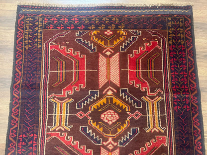 Afghan Rug Balouch Hand Knotted Wool Tribal Carpet 3x7 Maroon Navy New