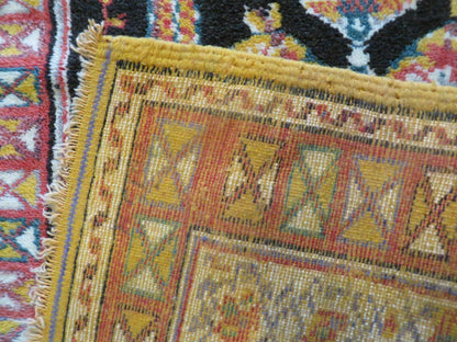 Moroccan Runner Rug 3x7 Hand Knotted Wool Double Mehrab Arches Black And Red Hallway Decor