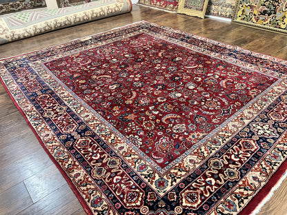 Persian Mashad Hand Knotted Wool Rug 8x10 Red Floral Allover Traditional