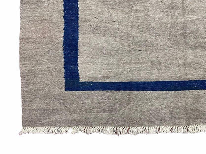 Turkish Kilim Rug Geometric Wool Handcrafted 5 Feet 7 Inches By 7 Feet 9 Inches Gray Blue