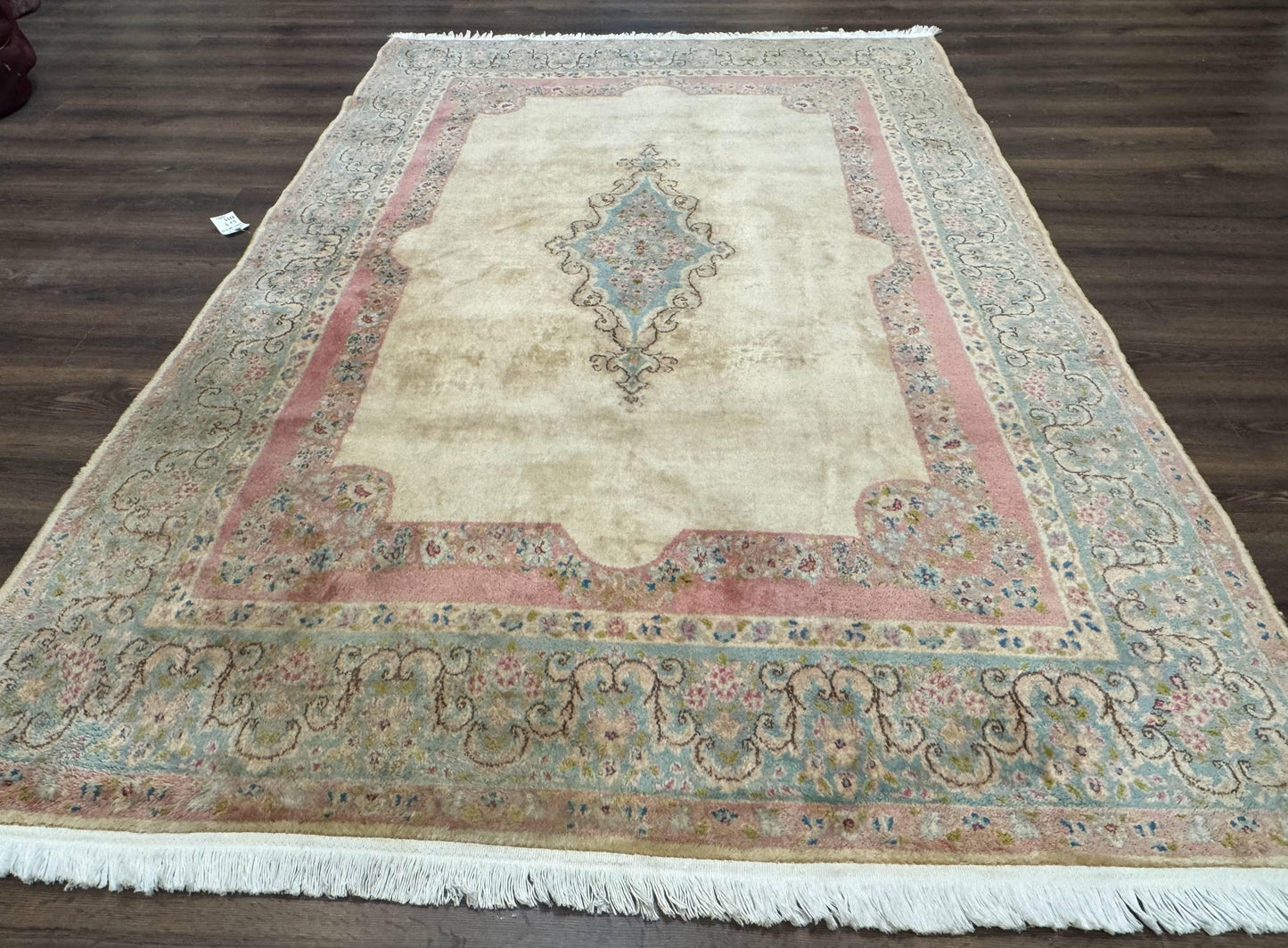 Persian Kerman Rug 6x9 Pastel Colors Semi Open Field Medallion Wool Hand Knotted