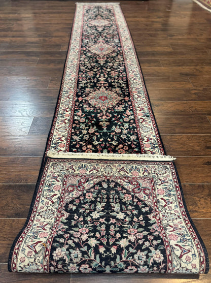 Long Pak Persian Runner Rug 2.6x16 Hand Knotted Wool Floral Vintage