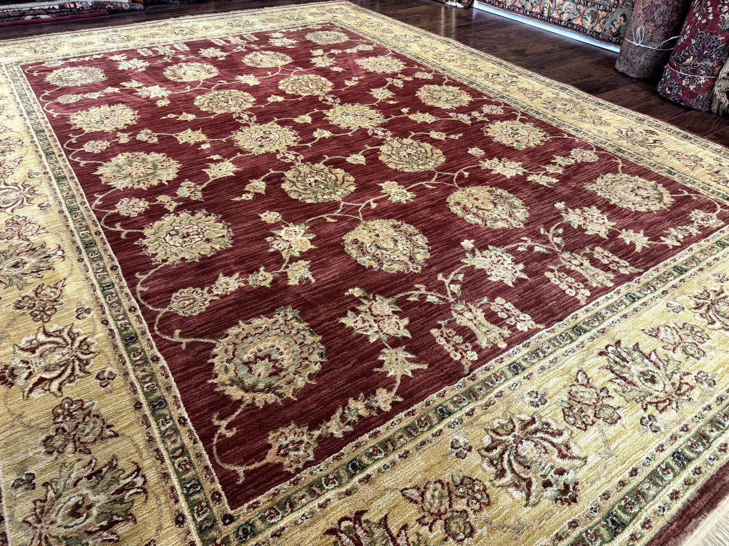 Traditional Wool Oriental Rug 9x13 Power Loomed Burgundy Carpet