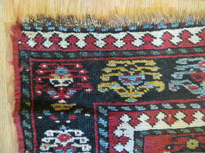 Hand Knotted Caucasian Kazak Wool Runner Rug Antique 1920s Medallion Design