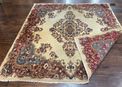 Persian Kerman Rug Square 5.5 by 5.5 Ft Beige Cream and Light Blue