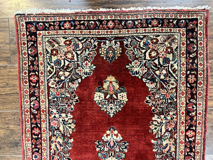 Persian Sarouk Runner Rug Handmade Wool Two Point Seven By Six Red Vintage Semi Antique