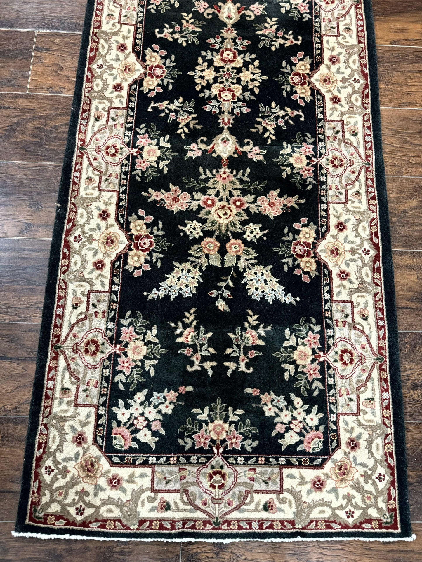 Persian Runner Rug Handmade Wool Floral Allover 2.7x21 Dark Green Beige Hallway Runner