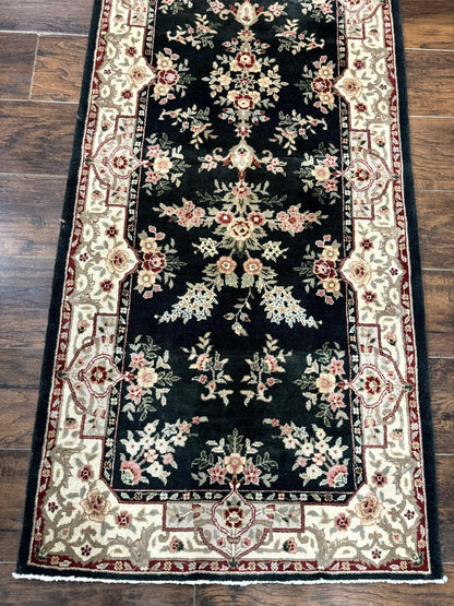 Persian Runner Rug Handmade Wool Floral Allover 2.7x21 Dark Green Beige Hallway Runner