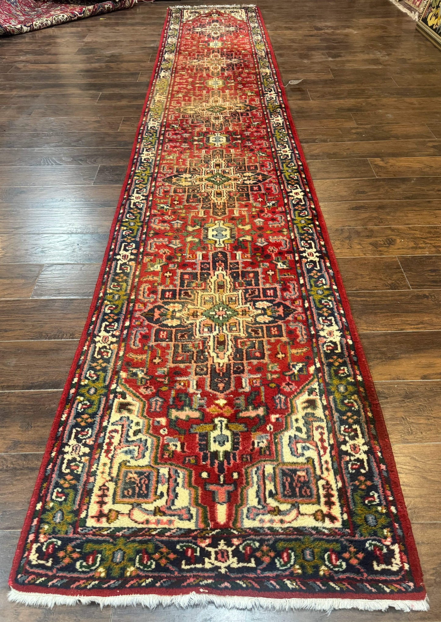 Indo Persian Heriz Wool Runner Rug 3x17 Medallion Hallway Carpet