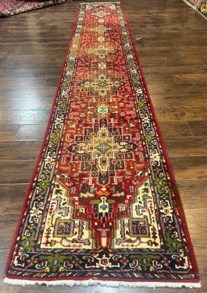 Indo Persian Heriz Wool Runner Rug 3x17 Medallion Hallway Carpet