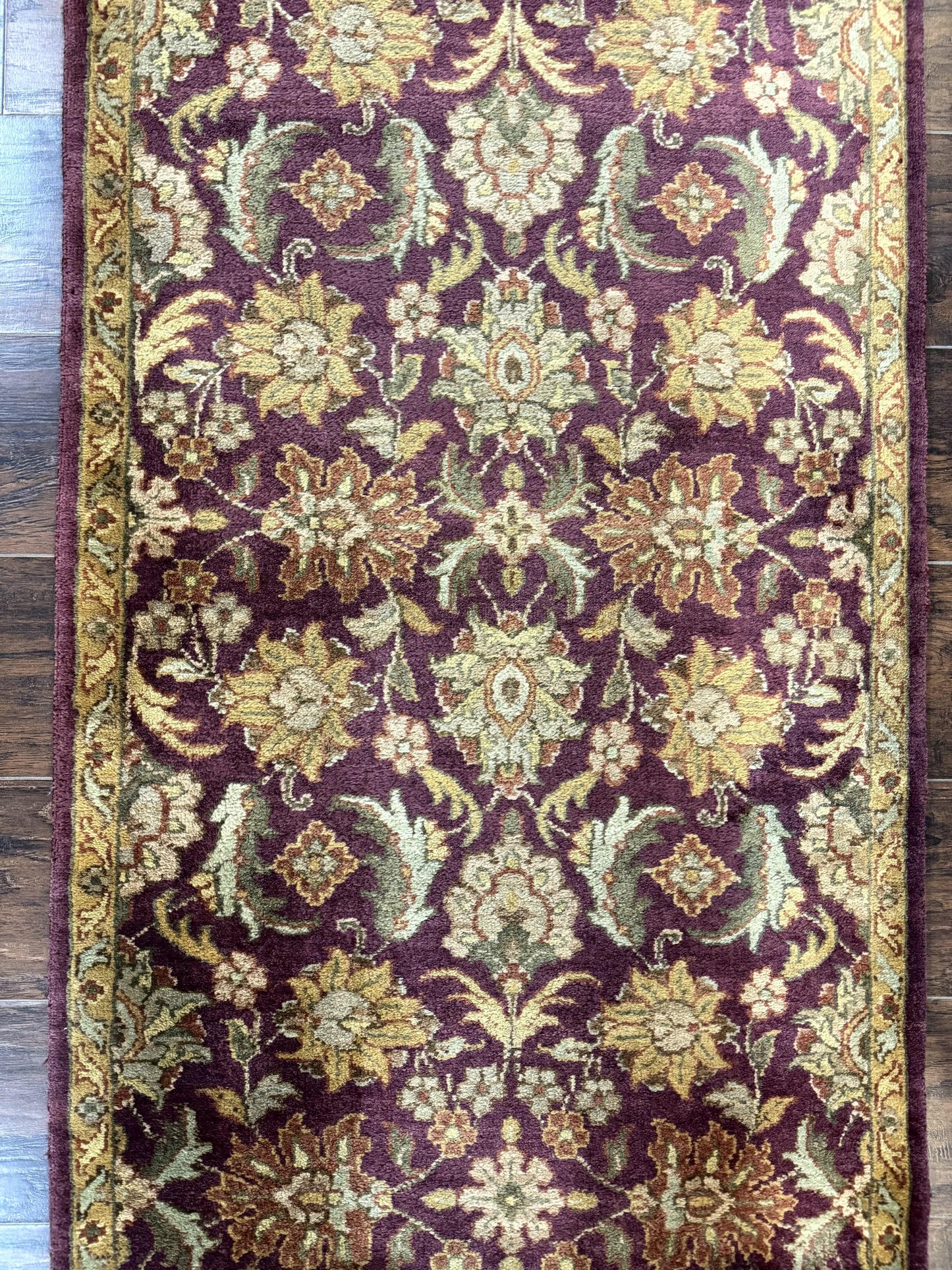 Indian Agra Runner Rug 2.6 x 17.5 Feet Floral Handmade Wool Hallway Runner