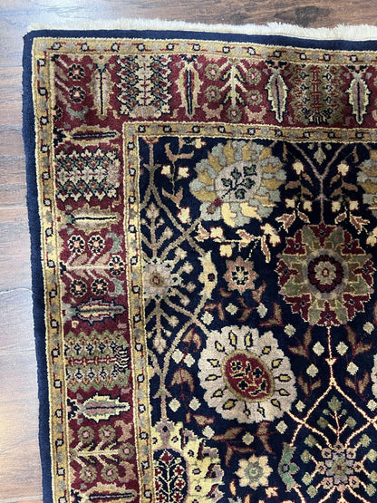 Indo Persian Wool Runner 2.8 x 18 Hand Knotted Vintage Floral Hallway Rug In Dark Blue Burgundy