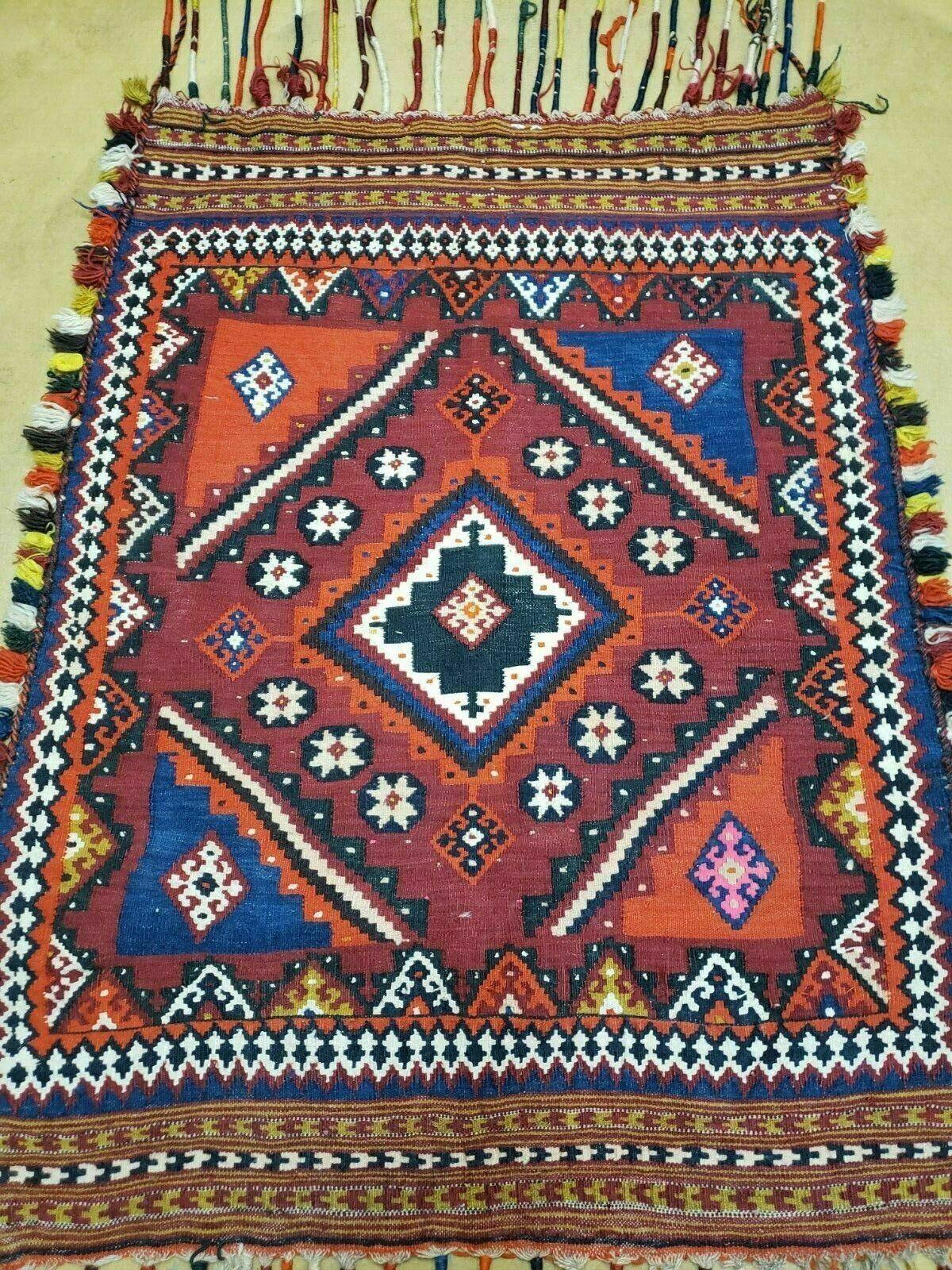 Antique Turkish Kilim Rug Handcrafted Wool 3 By 4 Ft Vintage Floor Covering