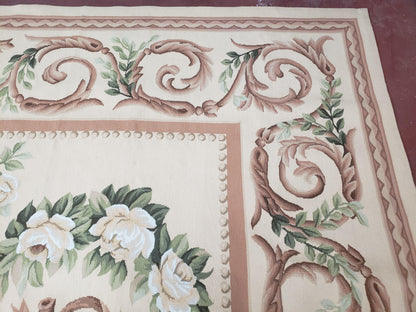 Aubusson Rug 10 X 14 Handwoven Wool Carpet Cream Ivory European Style