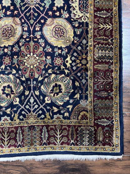 Indo Persian Wool Runner 2.8 x 18 Hand Knotted Vintage Floral Hallway Rug In Dark Blue Burgundy