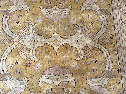 Sino Persian Rug 8x11 Handwoven Wool Silk Highlights Area Rug Gold And Light Green