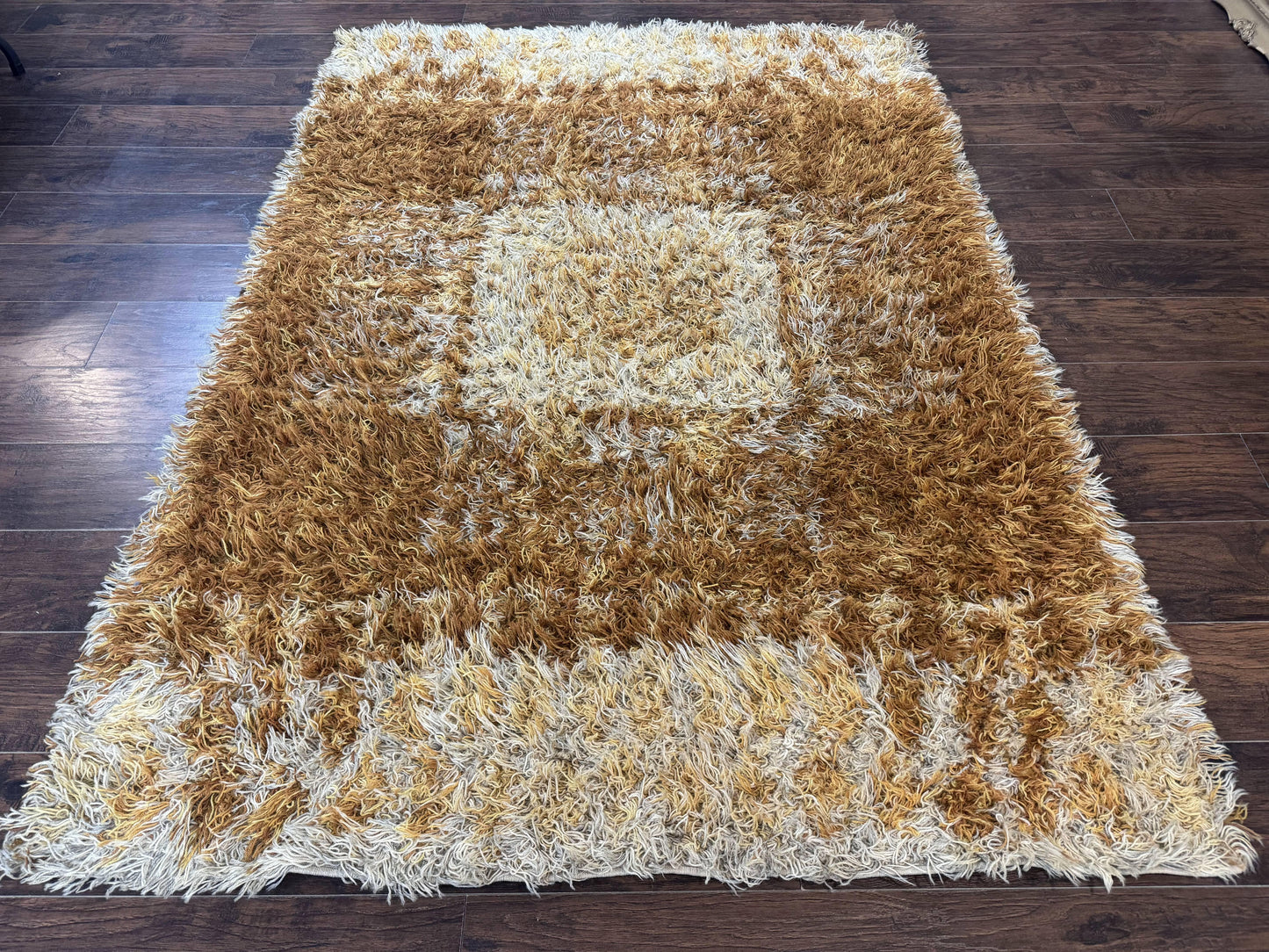 Vintage Rya Shag Rug 5.5 x 7.7 Feet Wool Area Rug for Living Room