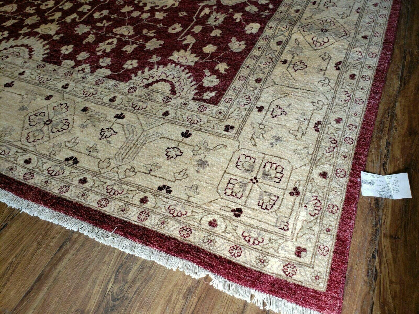 Peshawar Rug Pakistani Handmade Floral Carpet 9ft10in X 14ft1in Maroon Beige