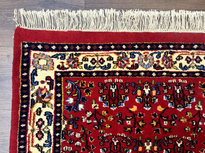 Indo Persian Sarouk Runner Rug 3x12 Hand Knotted Vintage Red And Cream Allover Pattern