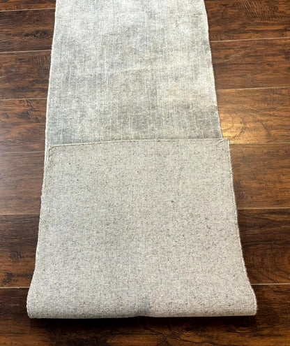 Tibetan Runner Rug Modern Wool And Silk Highlights Gray Silver Hallway Kitchen Narrow Runner