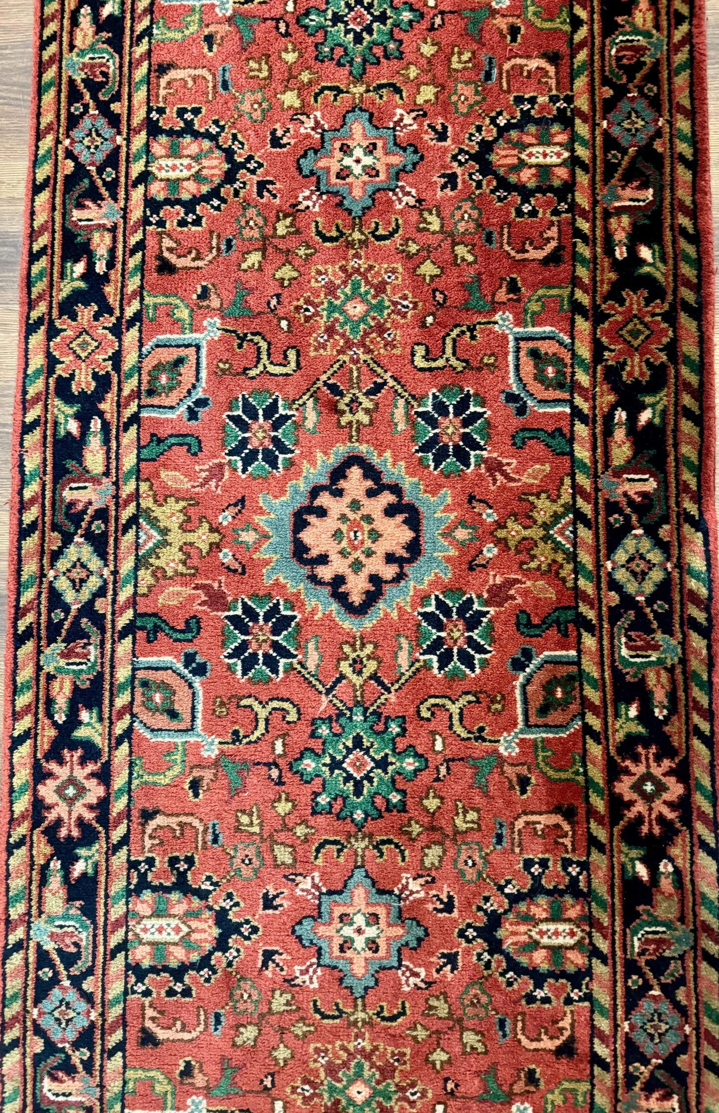 Indo Persian Heriz Runner Rug 2x12 Hand Knotted Wool Hallway Rug Red And Black