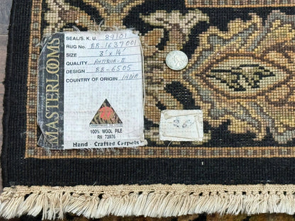 Indian Runner Rug 3x14 Panel Design Hand Knotted Wool Oriental Carpet For Hallway