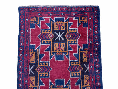 Balouchi Rug Vintage Handmade Tribal Wool Afghan Area Rug Red And Blue