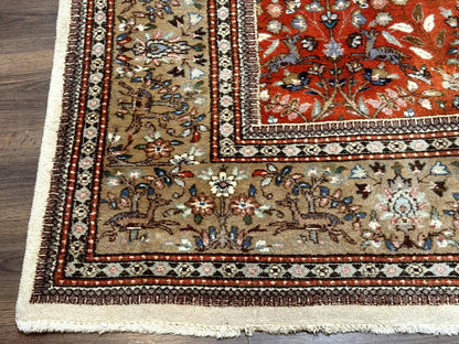Persian Tabriz Rug 6x10 Burnt Orange Floral Deer