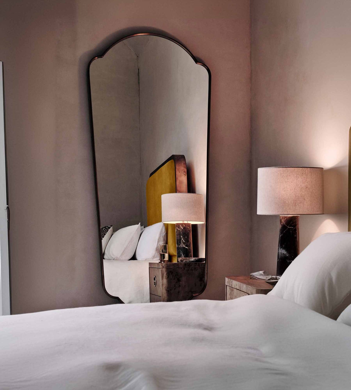 Large silver arched mirror