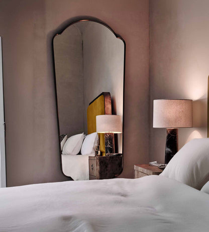 Large silver arched mirror