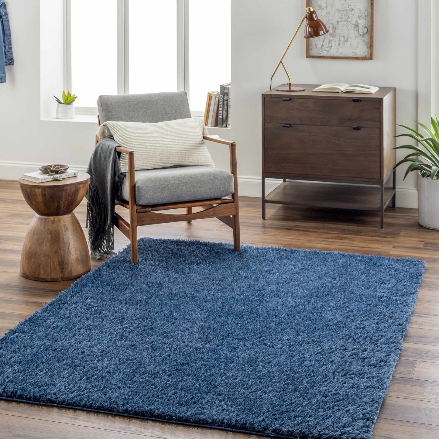 Washable Dark Blue Shag Rug - Faina Collection Cozy Home Decor