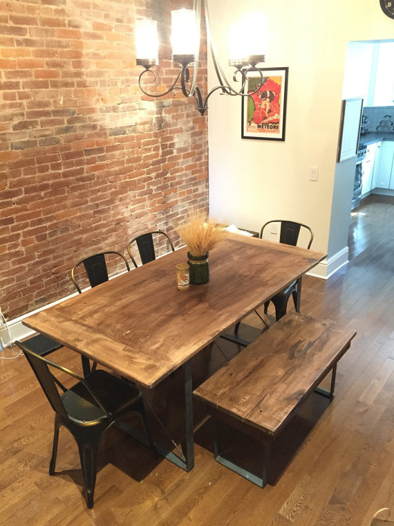 Rustic Industrial Maple Dining Table With Handmade Metal Legs