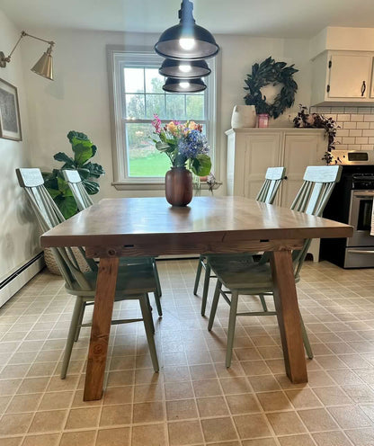 Glayden Modern Slanted Post Leg Table With Solid Wood Top Options