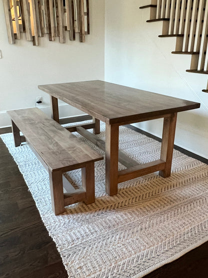 Connected Post Leg Dining Table Handcrafted Solid Wood With Two Inch Top Customizable