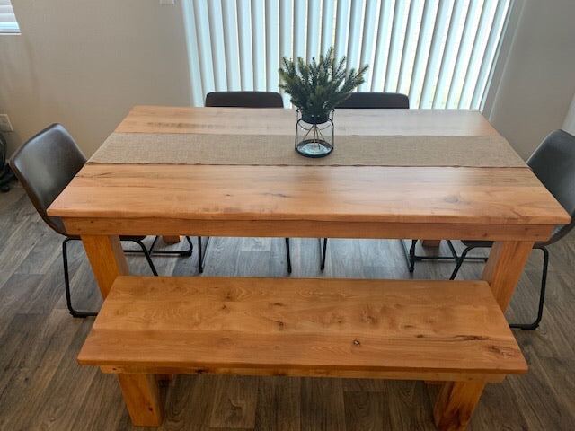 Farmhouse Post Leg Bench For Sliding Between Table Legs With Custom Length