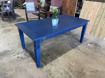 Java Leg Outdoor Dining Table With Custom Wood Grain Finish And Durable Poly Construction