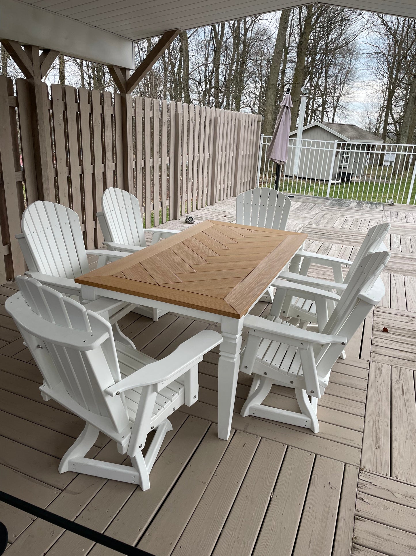 Java Leg Outdoor Dining Table With Custom Wood Grain Finish And Durable Poly Construction
