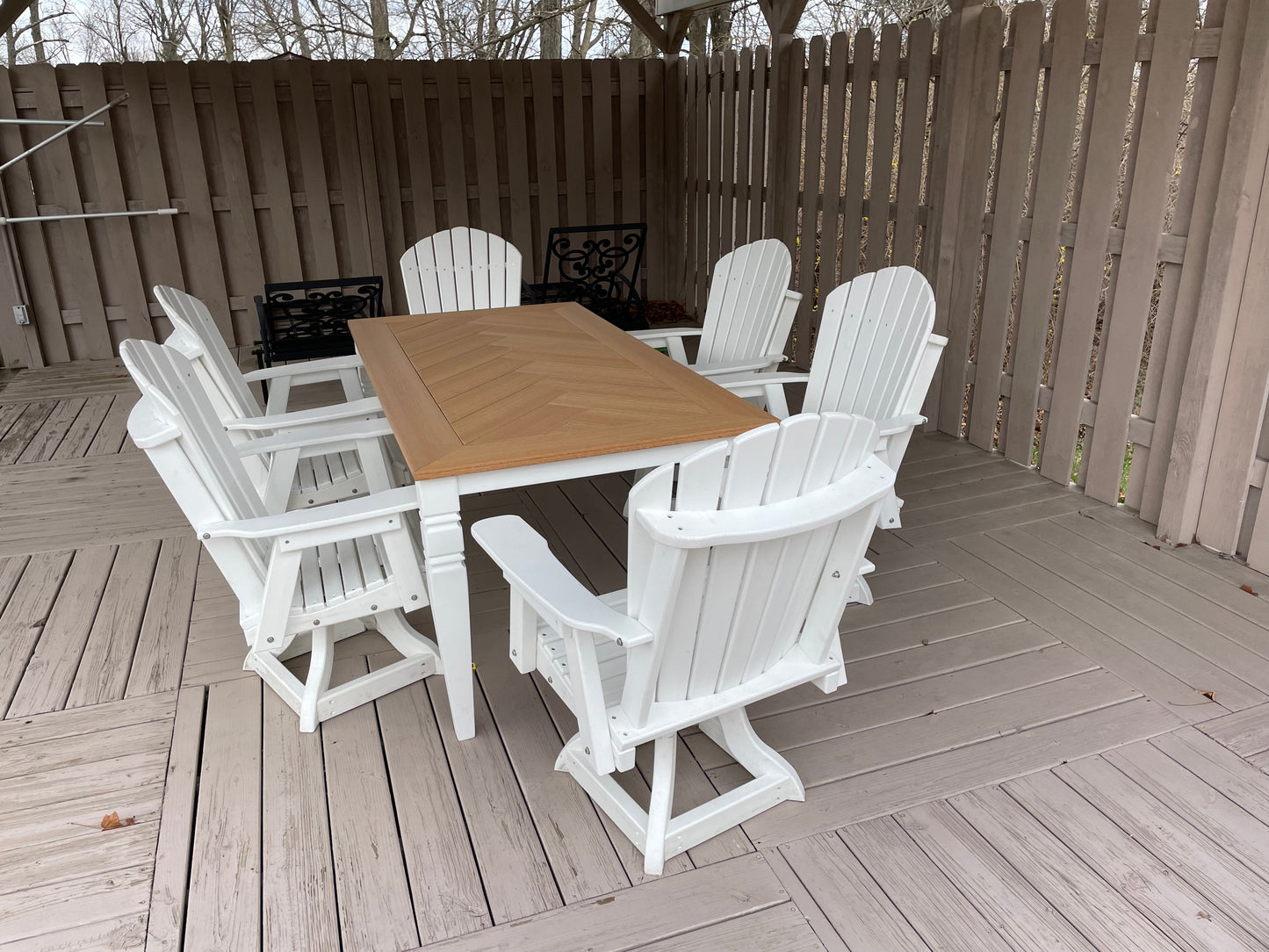 Java Leg Outdoor Dining Table With Custom Wood Grain Finish And Durable Poly Construction