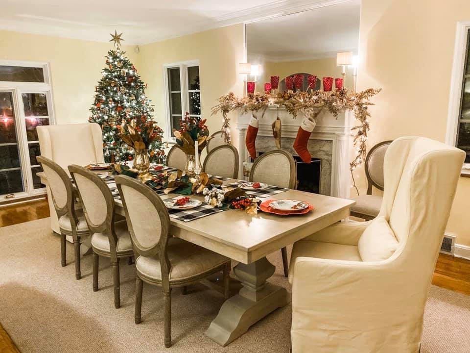 Herringbone Dining Table In Solid Wood With Custom Finish And Distressing Options