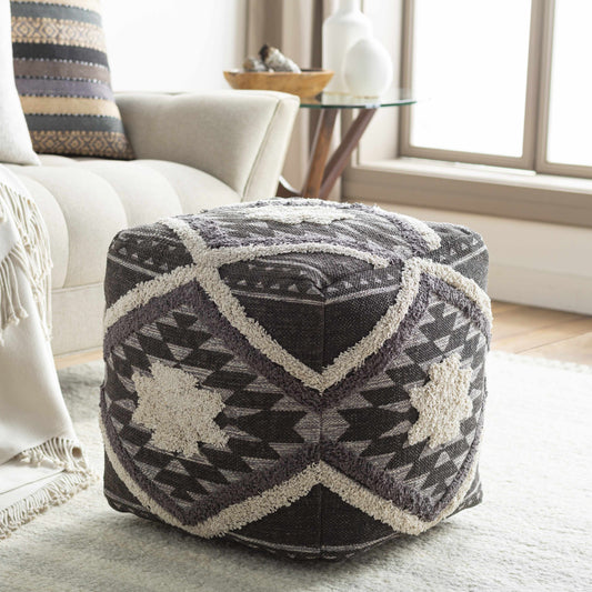 Almondbank Handwoven Beige Cotton Pouf For Bedroom Decor And Soft Seating