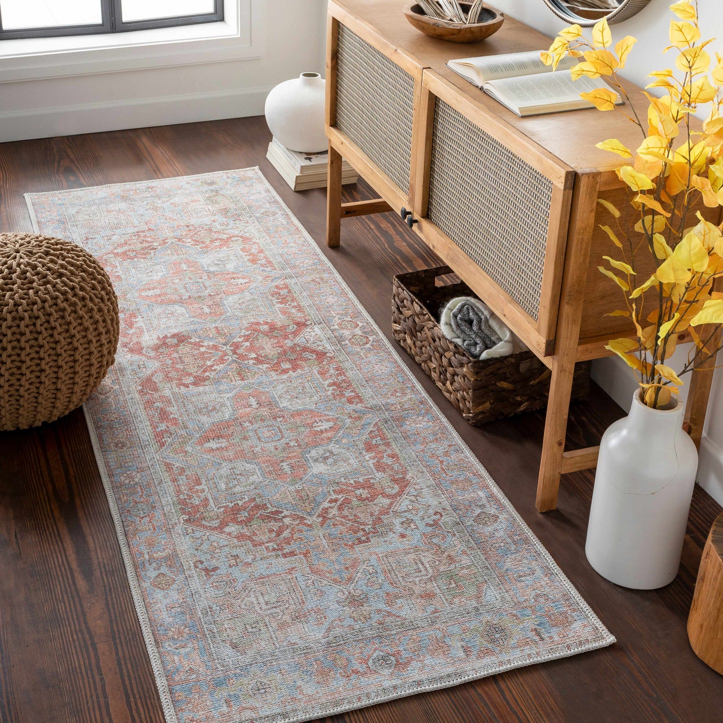 Washable Rust Area Rug - Stylish Durable Easy to Clean