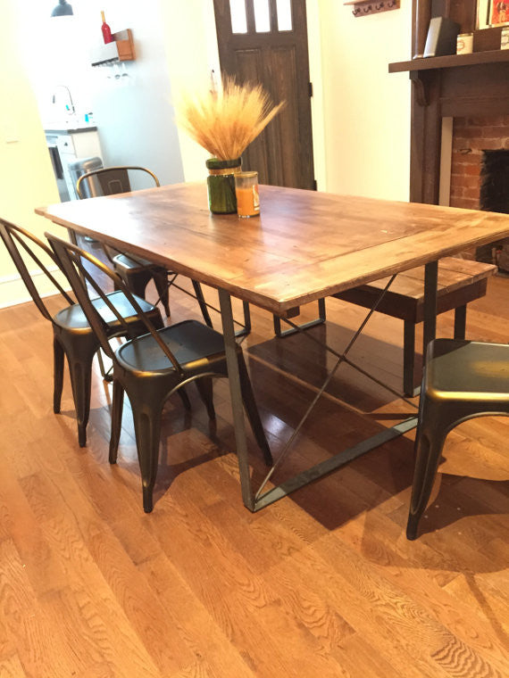 Rustic Industrial Maple Dining Table With Handmade Metal Legs
