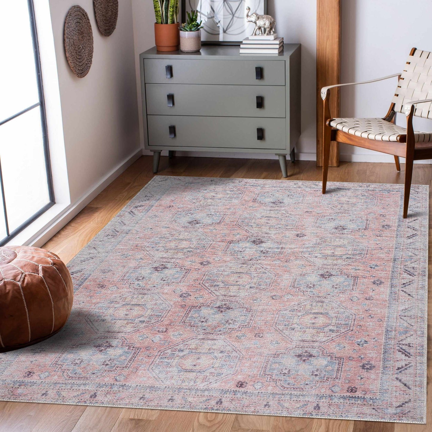 Morcott Peach Washable Area Rug - Soft Stylish Easy-Clean Home Decor